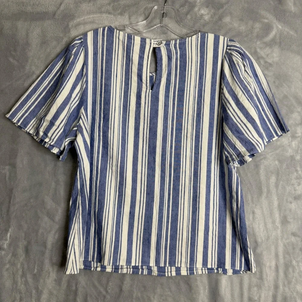 Cabi Nautical Stripe Top Womens S Blue White Puff Sleeve Preppy Beach - Picture 3 of 9